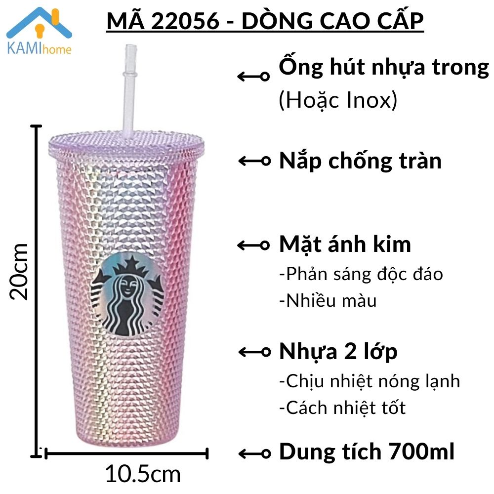 Ly nước có ống hút và nắp (Phong cách Hoàng Kim) Nhựa 2 lớp cách nhiệt nóng lạnh cỡ 900ml KM22056