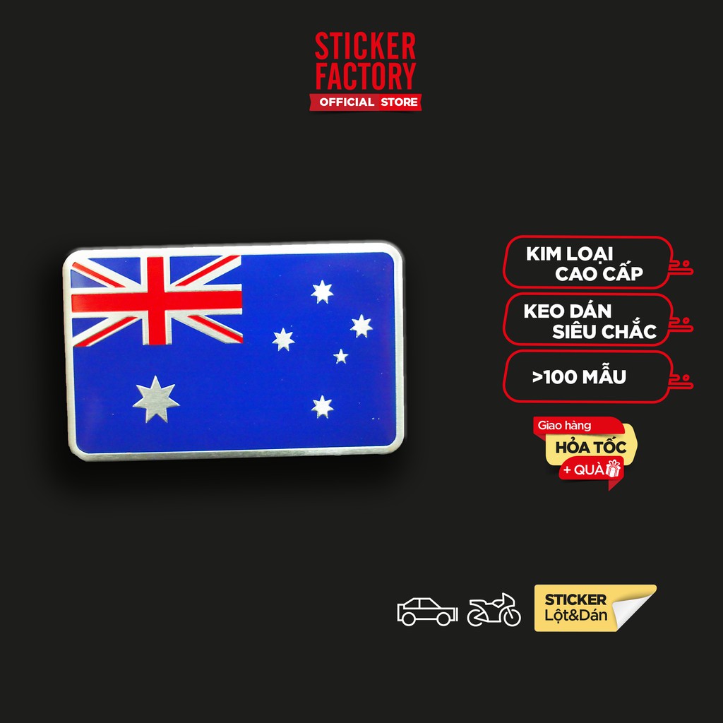 Cờ Úc Australia hình chữ nhật - Sticker metal hình dán kim loại