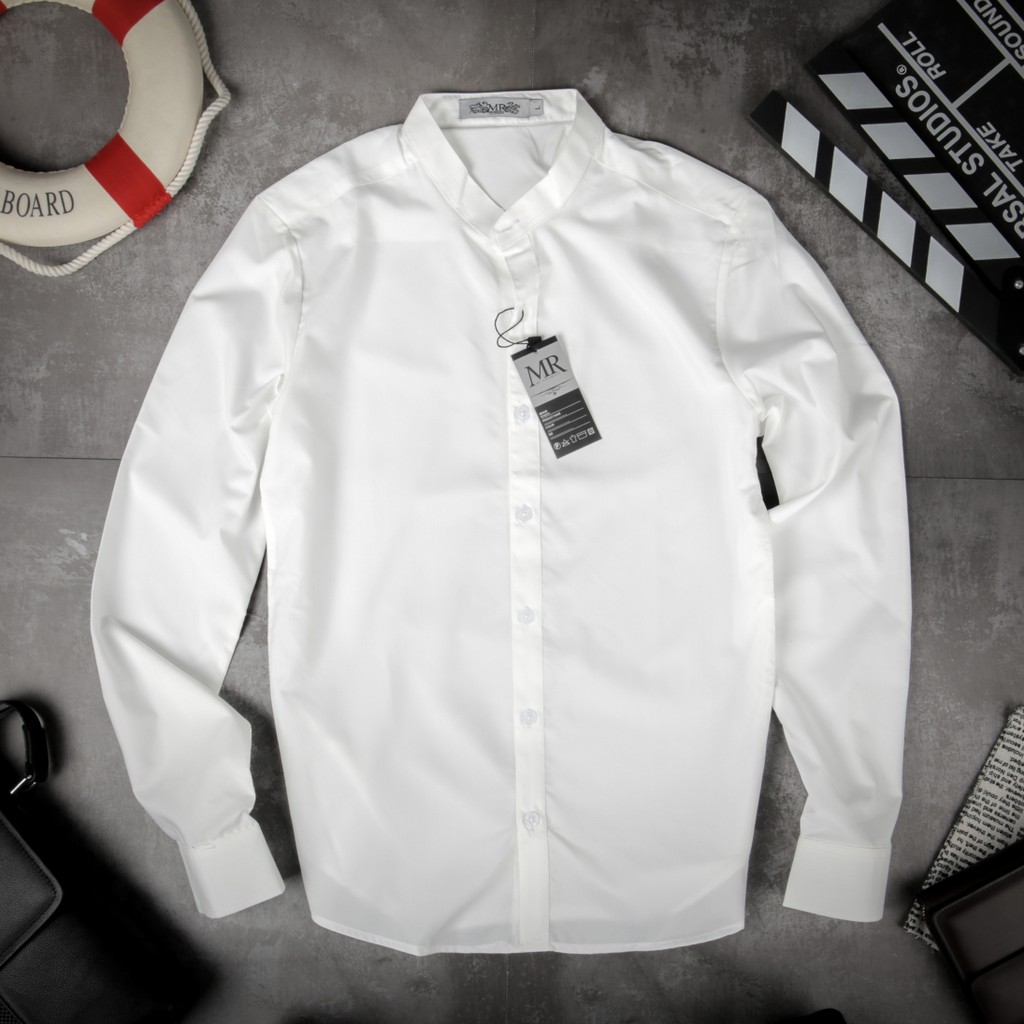 Áo sơ mi nam cổ tàu Vettino vải đũi thái màu xám tiêu | BigBuy360 - bigbuy360.vn