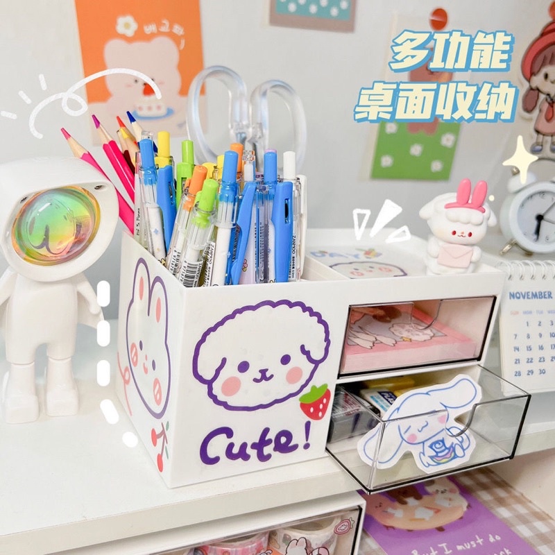 Khay kệ để bàn đựng đồ cá nhân tặng sticker