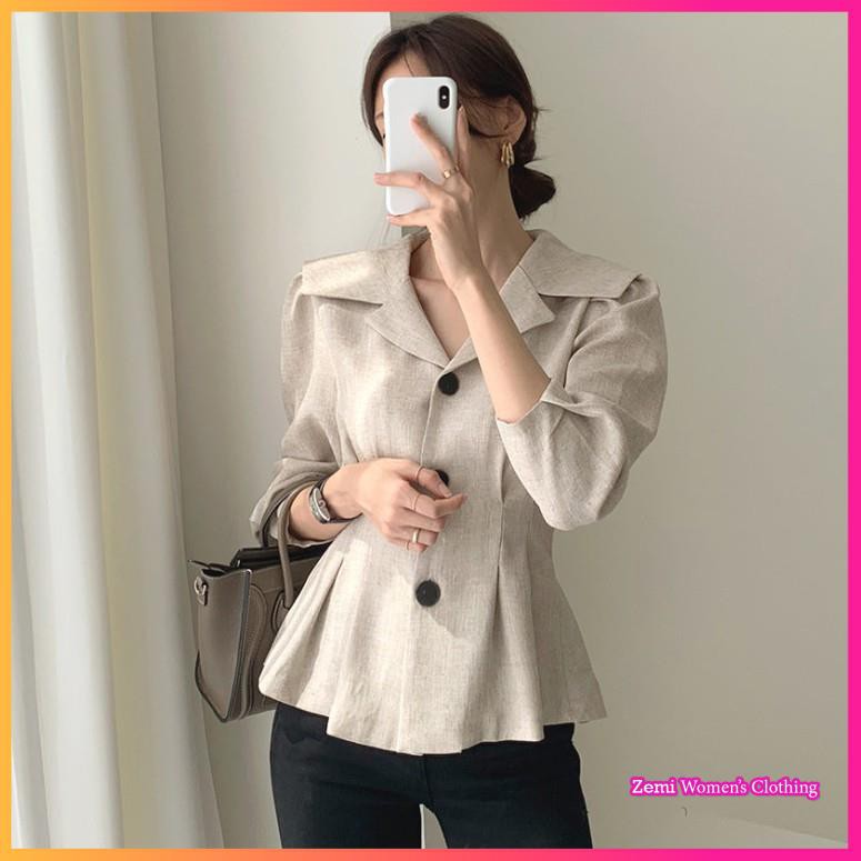 Áo Sơ Mi Nữ Kiểu 💕 Sơ Mi Cổ Vest Ulzzang Hàn Quốc Gấp Ve Eo