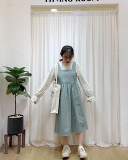 Set váy yếm thô đũi màu trẻ trung