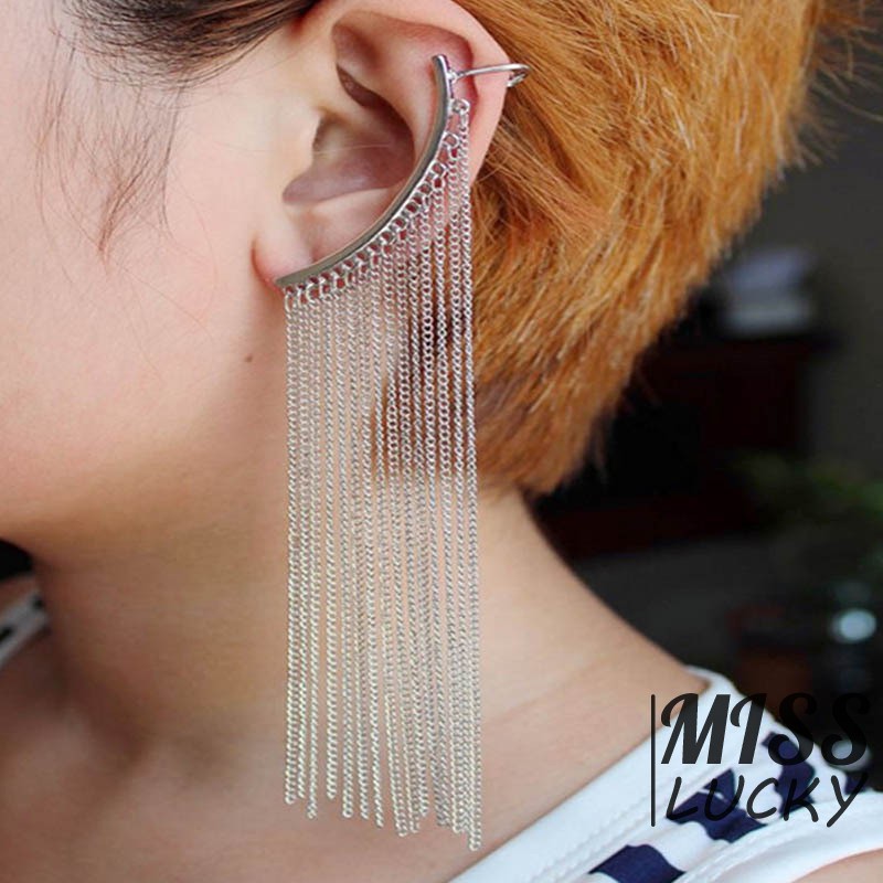 ❤HHN-VN 1Pcs  High Quality Fashion Earring Unilateral Gold and Silver Tassel Long Earring Personalit