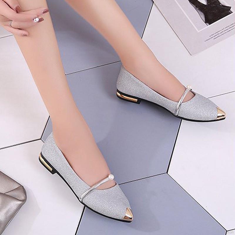 Giày búp bê nữ gót thấp mũi nhọn thời trang