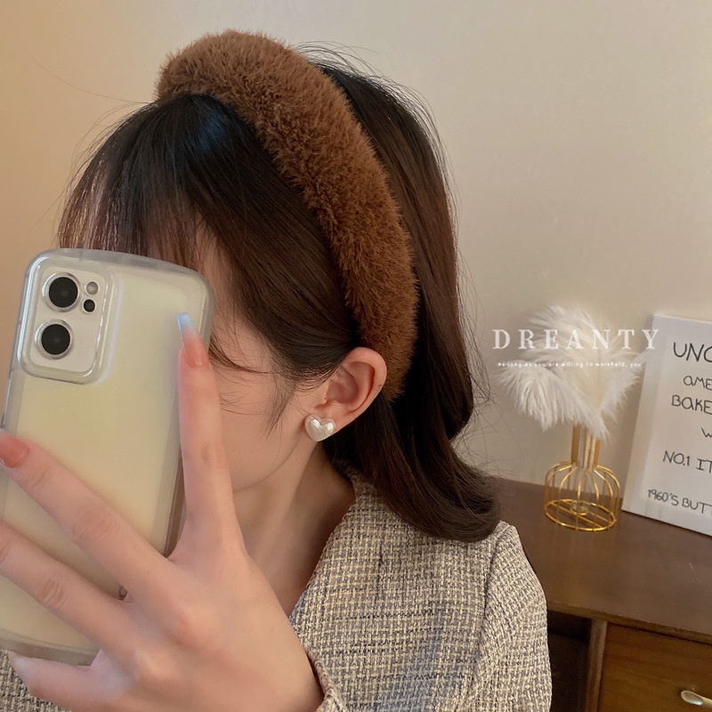 Băng Đô Cài Tóc Họa Tiết Hình Học Màu Trà Sữa Phong Cách Hàn Quốc Thời Trang Thu Đông Cho Nữ