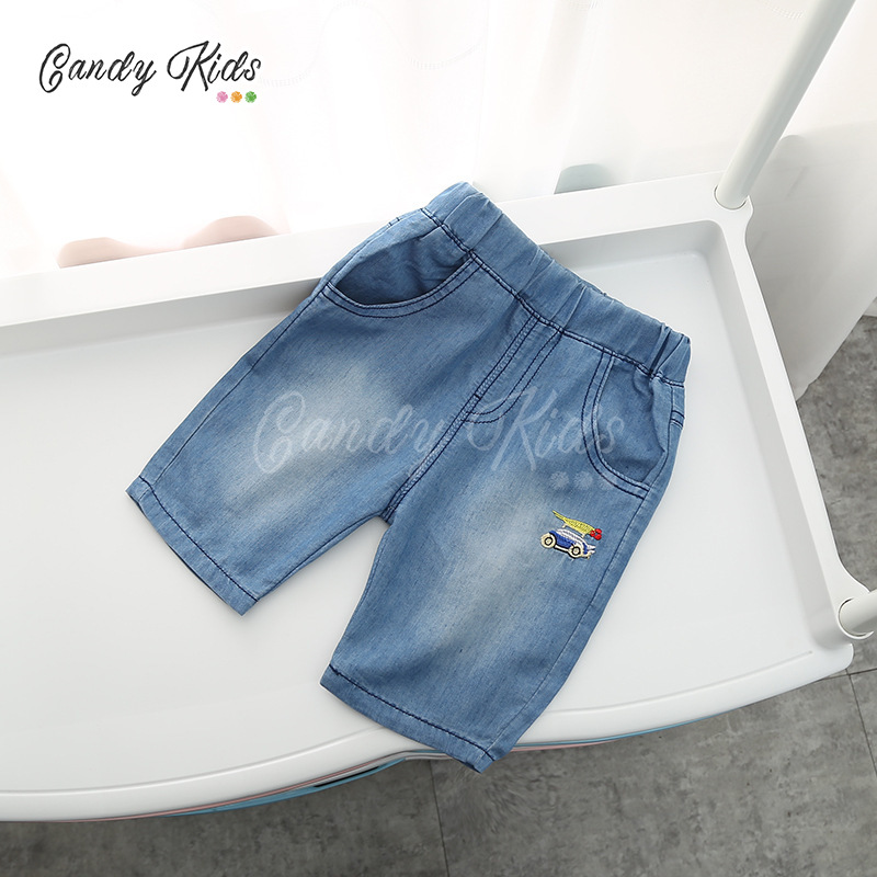 Quần Short Jeans Thêu Hình Dễ Thương Cho Bé Trai Từ 4-6 Tuổi