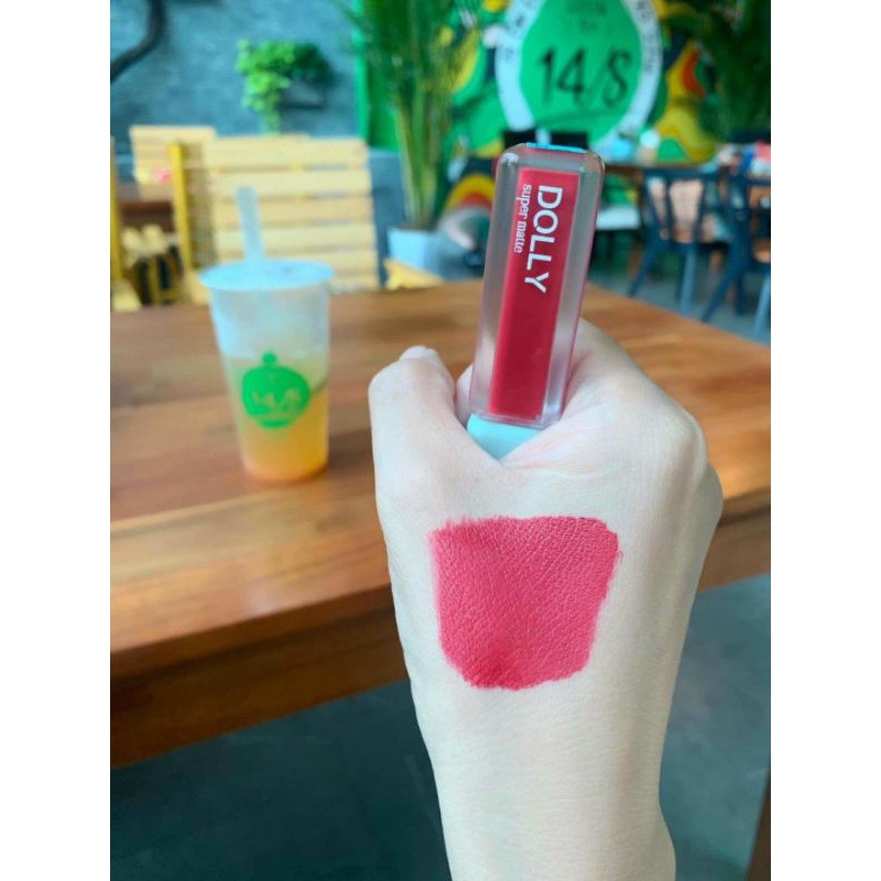 <Đỏ Rose>Son dolly super matte màu Đỏ Rose-màu hót