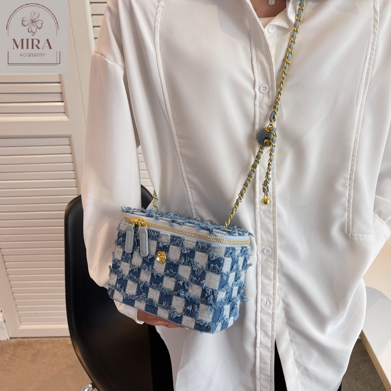 Túi cốp vuông đeo chéo nữ mini vải bố bò đẹp HB007
