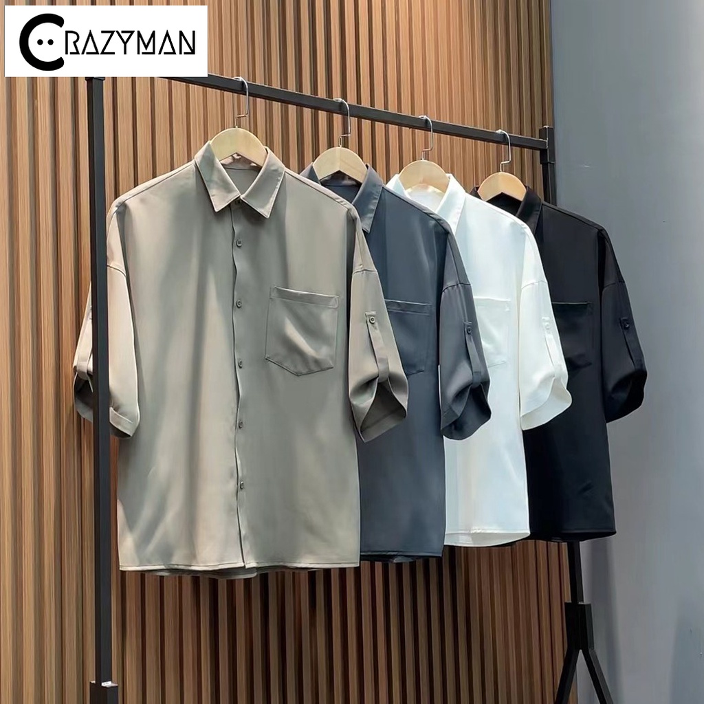 Áo sơ mi nam tay ngắn unisex form rộng phong cách Hàn Quốc , áo sơ mi nam tay lỡ 3 màu trắng đen nâu