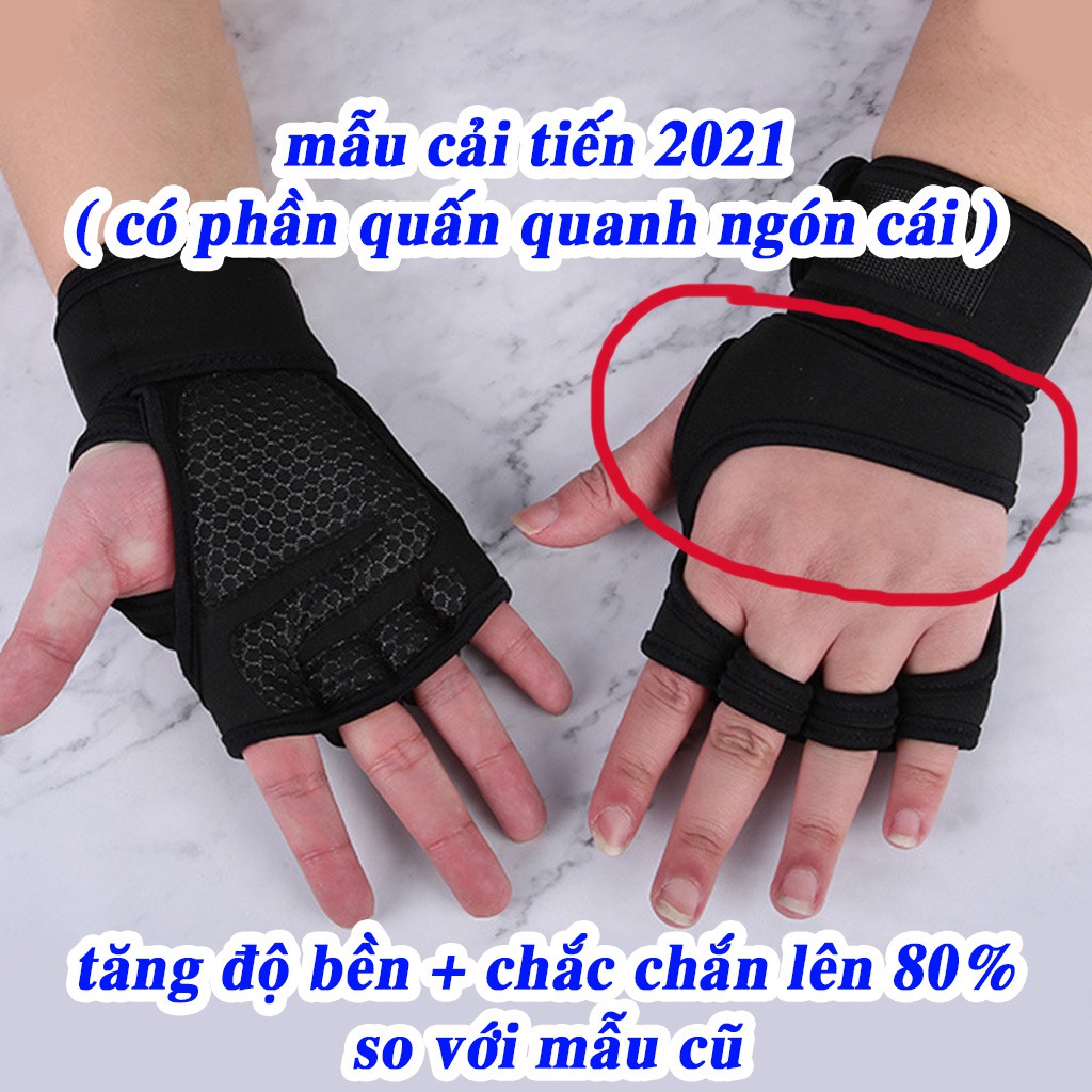 Găng Tay Tập Gym SP24 Kết Hợp Quấn, Bảo Vệ Cổ Tay Cao Cấp 2021 Hở Lưng Bàn Tay Thông Thoáng Bền Bỉ