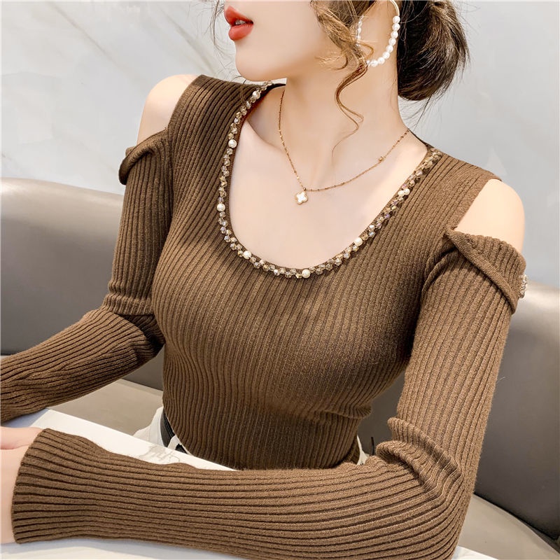 Áo Len Tay Dài Hở Vai Phong Cách Mới Dành Cho Nữ