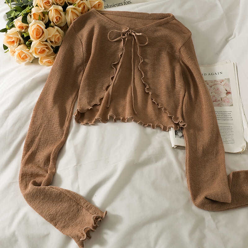 Áo Khoác Cardigan Mỏng Cột Nơ Xinh Xắn Thời Trang Pháp