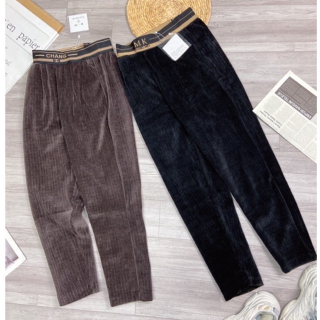 Quần Baggy Nhung Tăm Cạp Chun Chữ Loại Đẹp