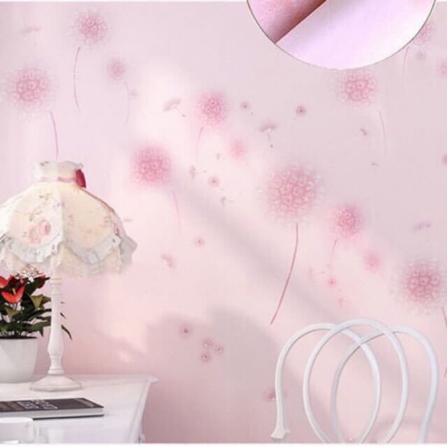 10m giấy dán tường hình hoa bồ công anh hồng khổ rộng 45cm có keo dán sẵn