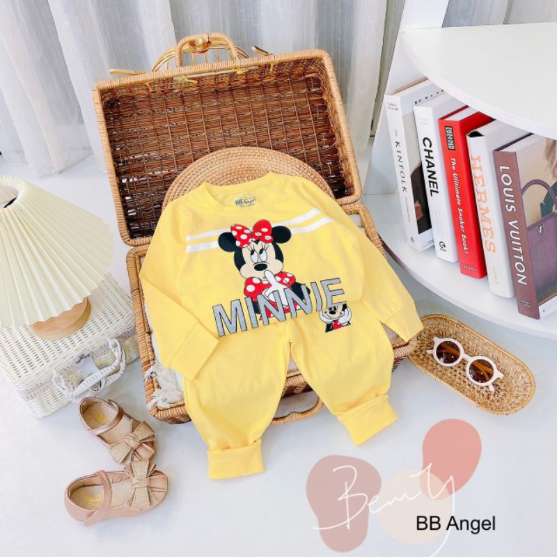 [size 10-20kg] Bộ thu đông dài tay bb angel minie chữ nổi cực đẹp 100% cotton Sài Gòn loại 1