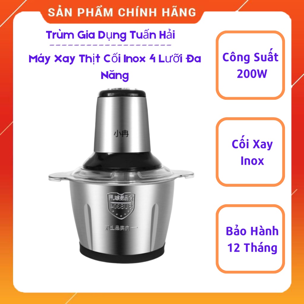 Máy Xay Thịt Cối Inox 4 Lưỡi Đa Năng, Dung Tích 2L,3L, Dễ Dàng Vệ Sinh Và Lau Chùi