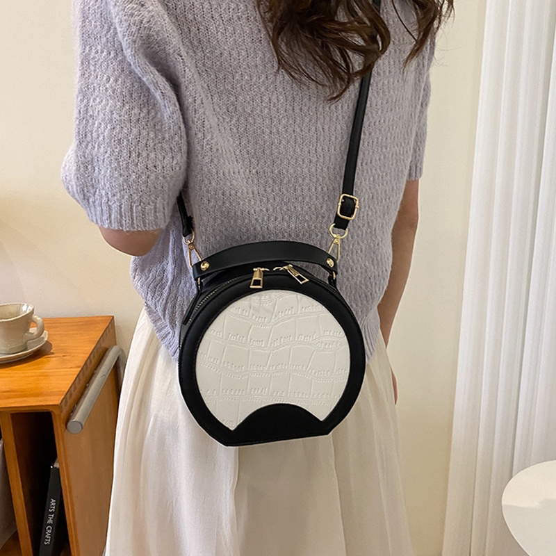 Túi đeo chéo IELGY hình tròn khóa kéo tùy chọn màu sắc đơn giản cho nữ