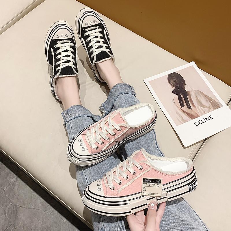 Giày Lười canvas Đế Dày Tăng Chiều Cao Thiết Kế Mới 2021 Thời Trang Mùa Hè Cho Nữ