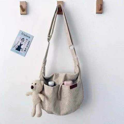 Túi Đeo Chéo Vải Nhung Kẻ Vintage Cho Nữ