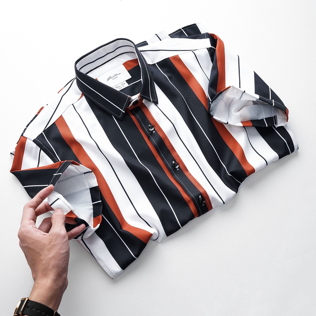 Áo sơ mi nam phối sọc, phong cách trẻ trung, chất vải siêu mát 6168