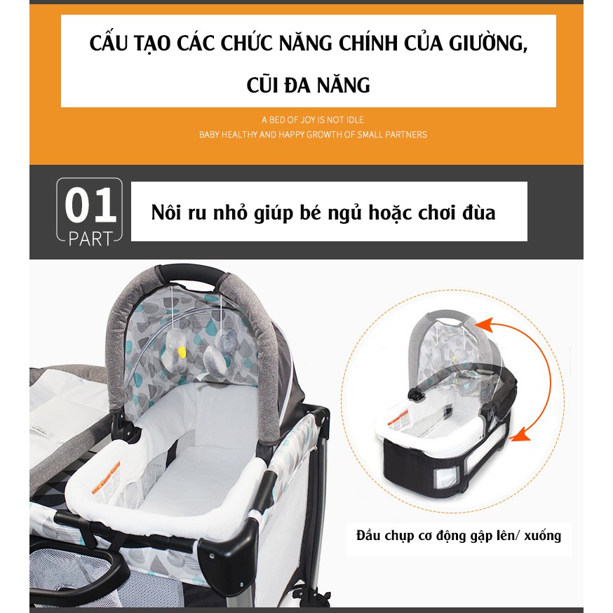 Giường cũi vải đa năng full phụ kiện như hình, hàng xuất khẩu USA Alfor baby