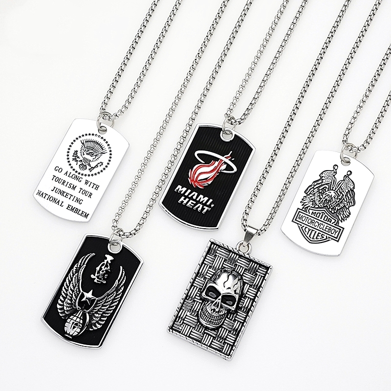 XiaoboACC Korea Hip-Hop Style Titanium Steel Square Tag Necklace