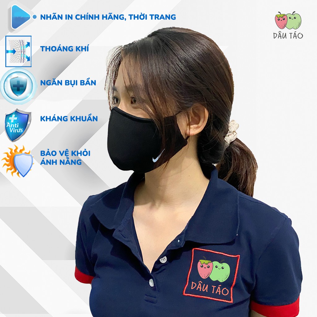Khẩu trang vải đen in hình chính hãng - Kháng khuẩn, thời trang, chống nắng