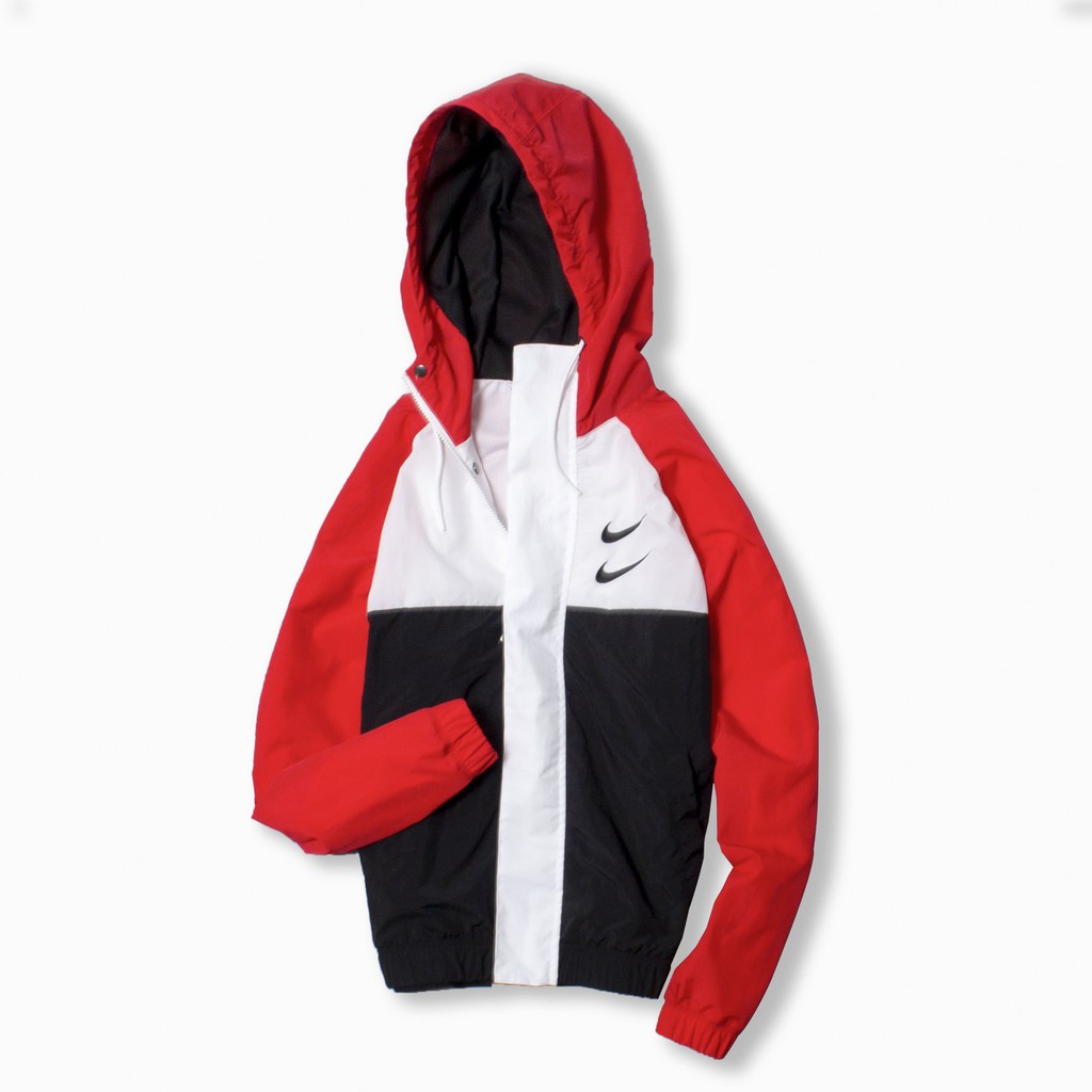 ÁO KHOÁC NIKE SWOOSH HOODED WOVEN JACKET - ĐỎ / TRẮNG / ĐEN