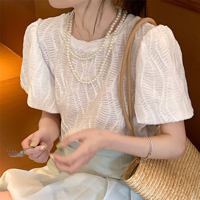 Áo Kiểu Tay Phồng Ngắn Thời Trang Mùa Hè Hàn Quốc Thanh Lịch Cho Nữ