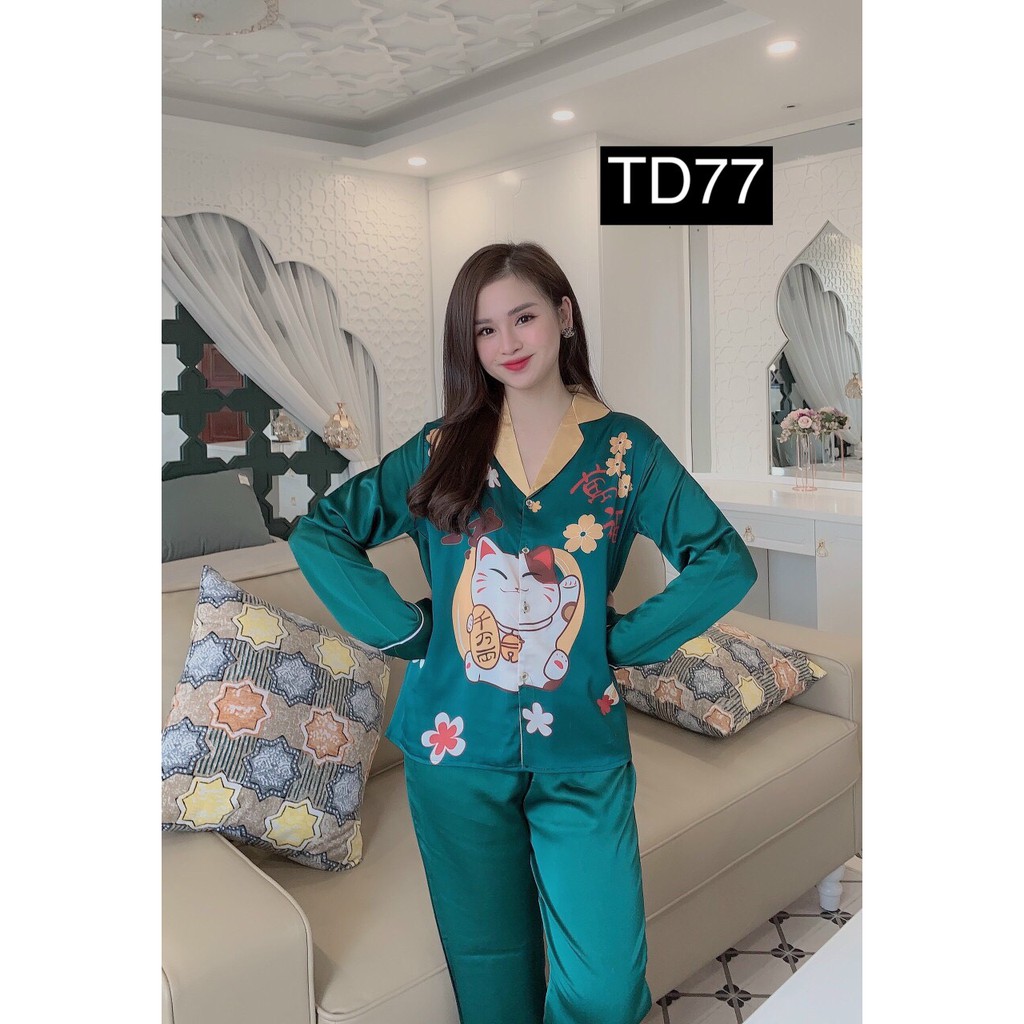 Set Đồ Bộ Pizama Ngủ Pijama Nữ Lụa Satin Cao Cấp Phối Tay Dài Quần Dài Độc Đáo Siêu Sang (Kèm Hình Thật)