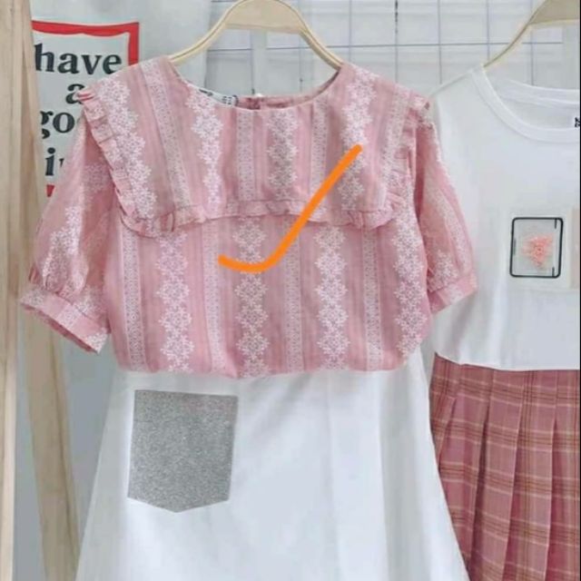 Áo hồng tiểu thư vạt trước hoa văn hình ren size m