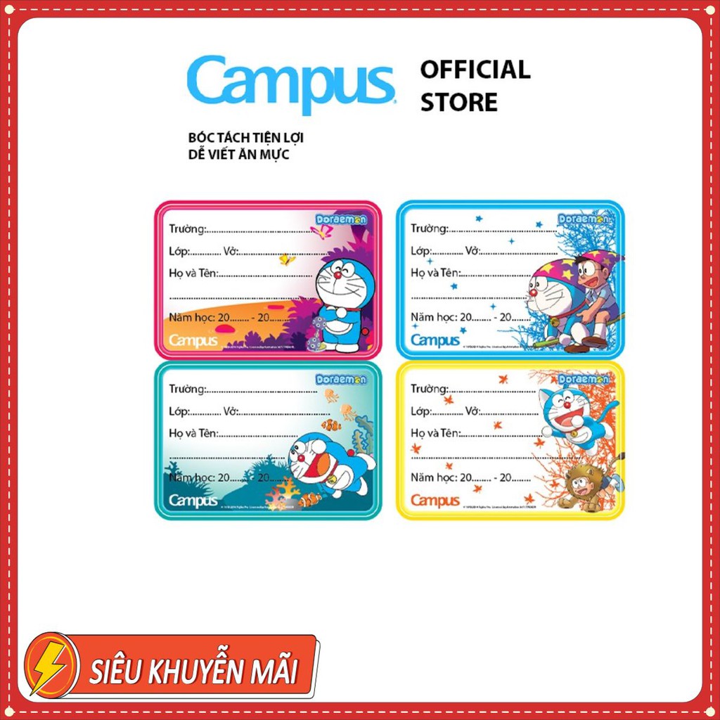 Nhãn Tập (Vở) Campus - Doraemon - 12 Nhãn /1 Túi, nhãn vở ghi tên