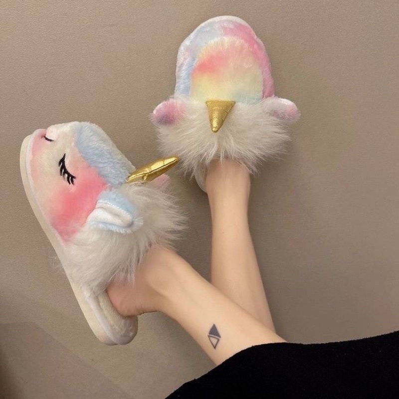 Dép kỳ lân bông đi trong nhà phối màu cầu vồng