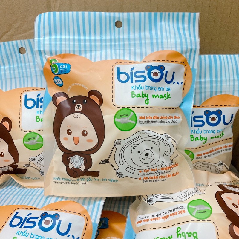 Khẩu trang gấu cho bé Bisou - set 6 cái