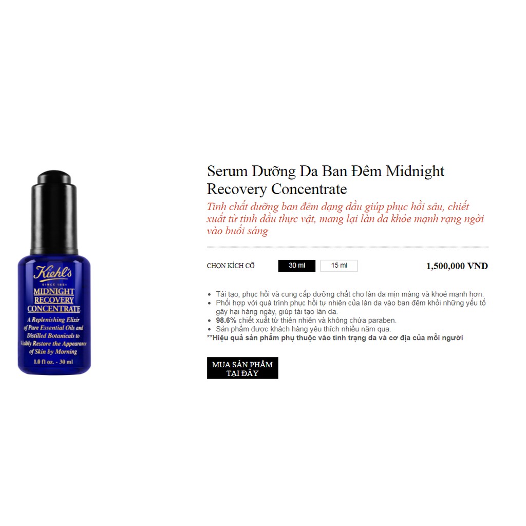 sample 2ml Serum Dưỡng Da Ban Đêm kiehl's Midnight Recovery Concentrate | BigBuy360 - bigbuy360.vn
