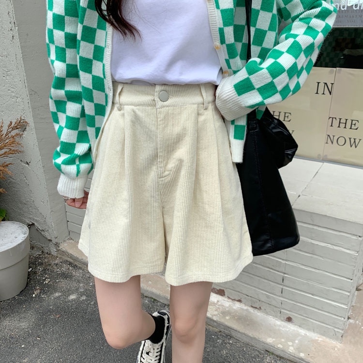 Quần Short Nhung Lưng Cao Ống Rộng Thiết Kế Mới 45677