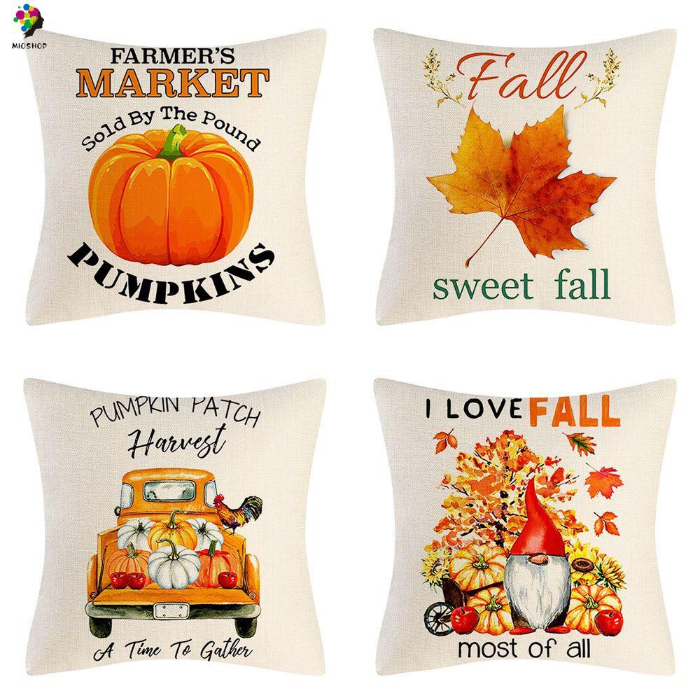 MIOSHOP Fashion Pillow Covers cushion cover Farmhouse Theme Happy Fall Pillowcase New Home Decor Sofa Linen Cushion Thanksgiving Day Pumpkin Car