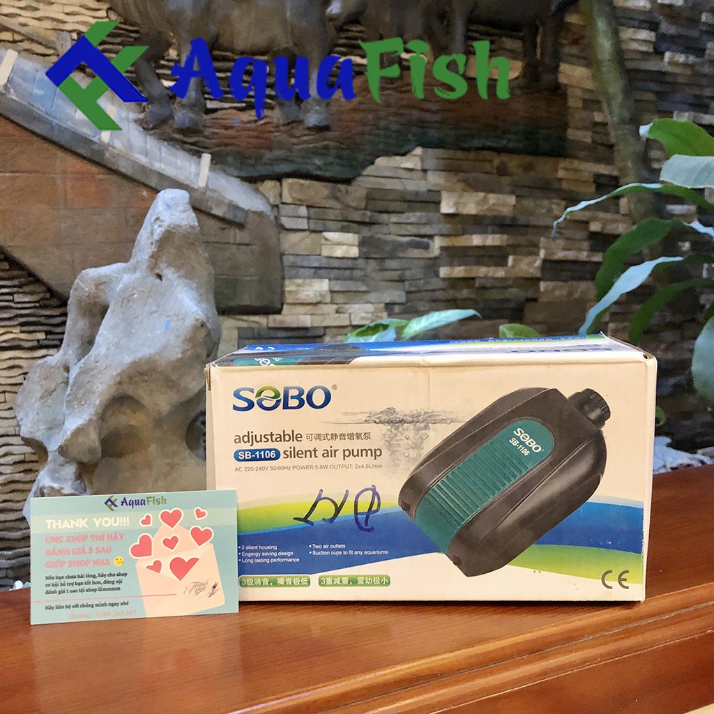 Máy Sục Khí Oxy 2 Vòi Sobo SB -1106 Dành Cho Bể Cá Cảnh Dưới 300l (tặng kèm 2 dây sủi và 2 quả sủi)