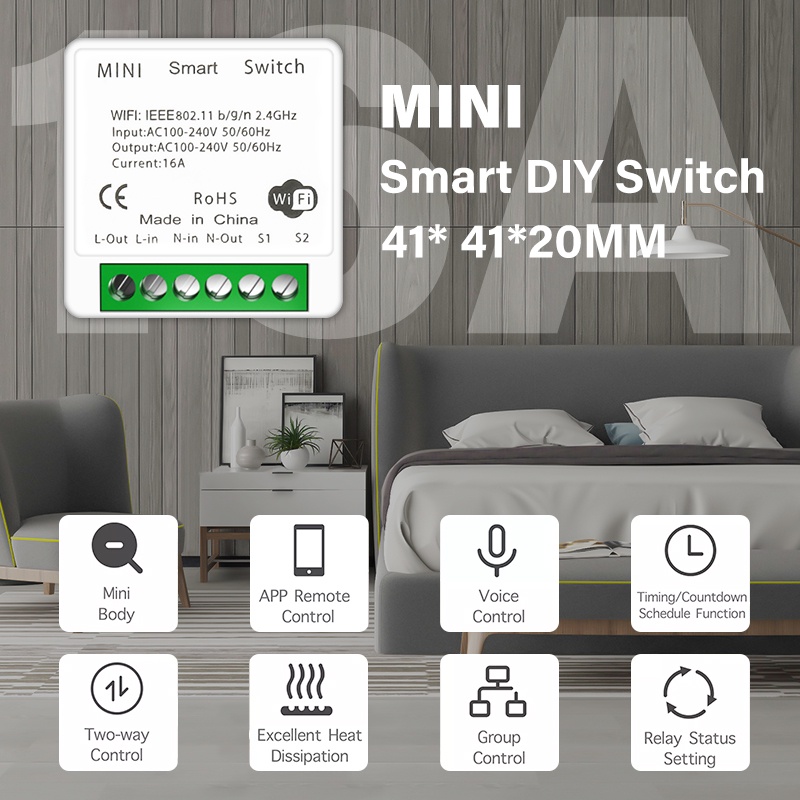 Aubess 5 Chiếc 16A Wifi Mini Công Tắc Giám Sát Nguồn Điện Thông Minh Mô Đun Bluetooth Hỗ Trợ 2 Chiều Điều Khiển Alexa Hẹn Giờ