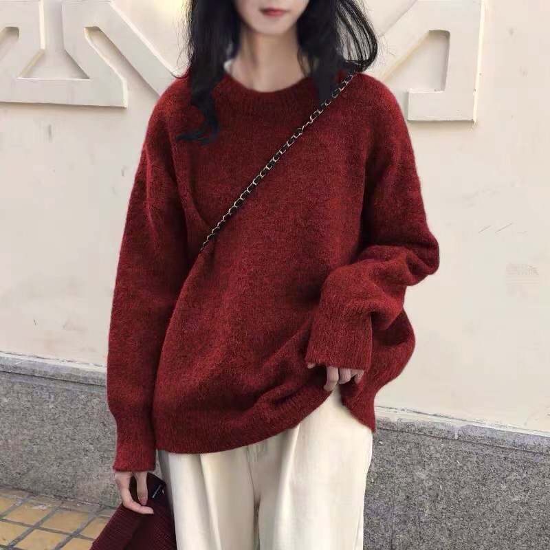 Áo len trơn cổ tròn form rộng phong cách Hàn Quốc  008