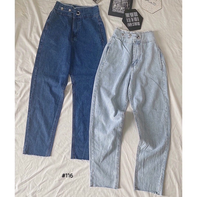 Quần Baggy Jean Nữ Bigsize 40kg Đến 80kg Lưng Cao Tua Khuy Gài Kiểu Hàng VNXK Ms116