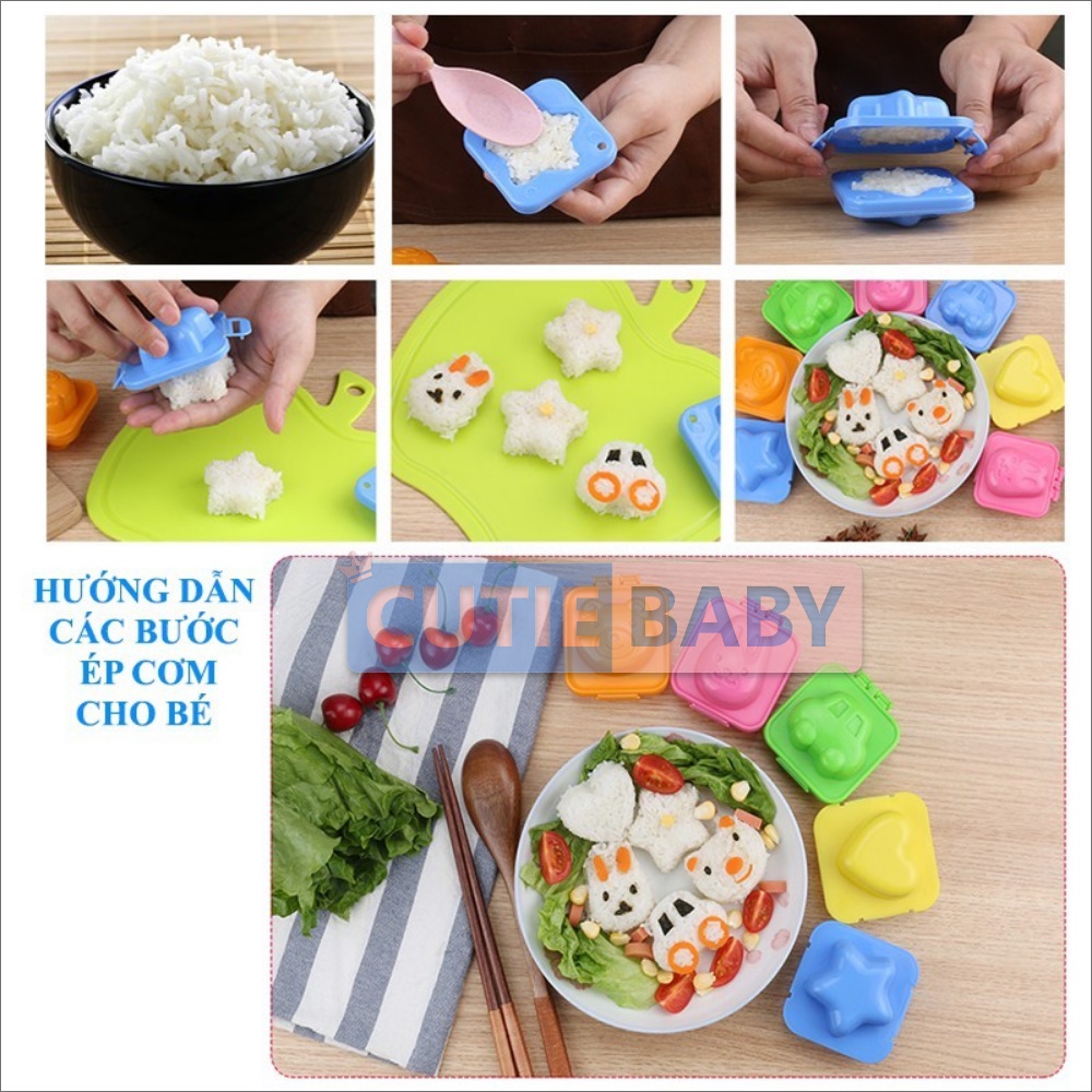 Khuôn làm cơm/bánh Cutiebaby ép/nặn/in cơm nắm, tạo hình thú gấu, cá, thỏ - Đồ dùng ăn dặm cho bé trai, gái, trẻ