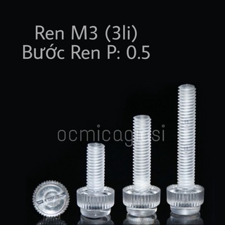 Combo 20 ốc mica ren M3 vặn tay trong suốt