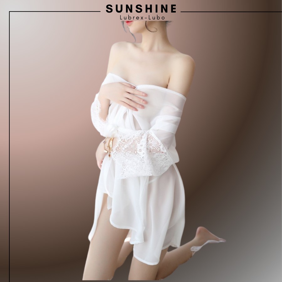 Áo choàng kimono Voan lụa phối ren cao cấp SUNSHINE LUBREX-LUBO Màu Trắng TINH KHÔI | BigBuy360 - bigbuy360.vn