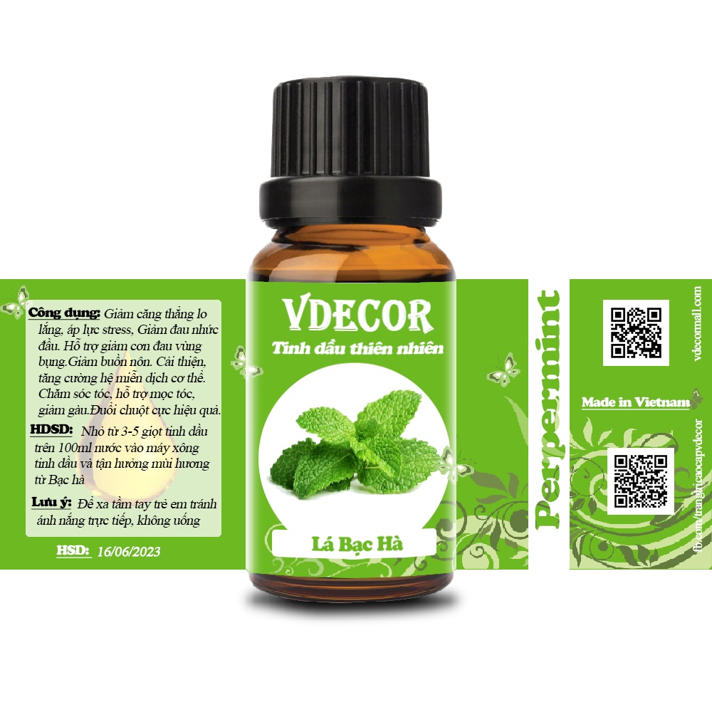 Tinh Dầu Bạc Hà VDECOR Nguyên chất từ Thiên Nhiên (10ml)