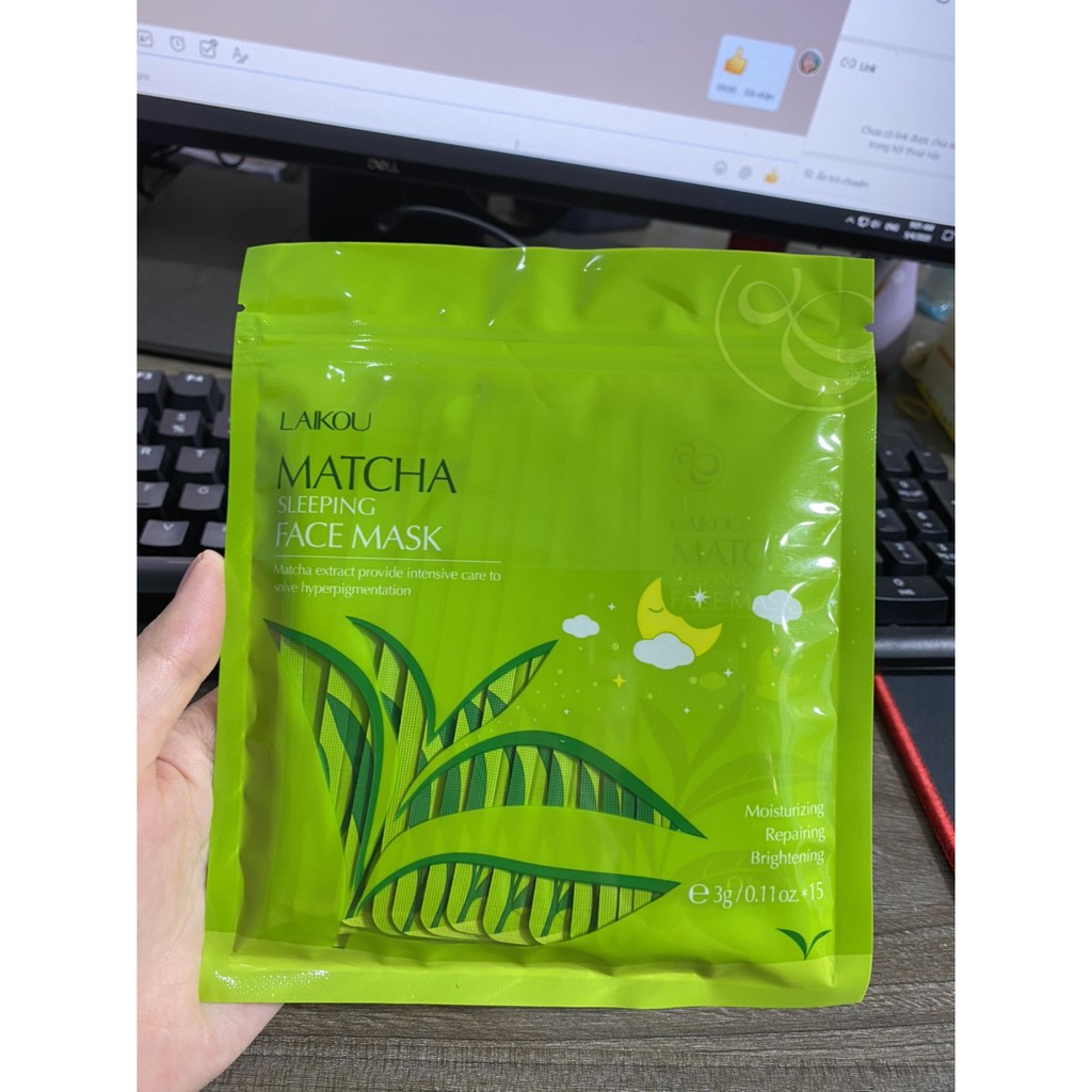 Mặt nạ ngủ bùn trà xanh giảm mụn Matcha LaiKou PVN621 Túi 15 gói