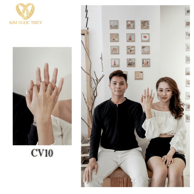 Nhẫn Cặp 10K Cao Cấp Kim Ngọc Thủy Màu Trắng CV10 Kiểu Xoắn Nhẹ Nhàng