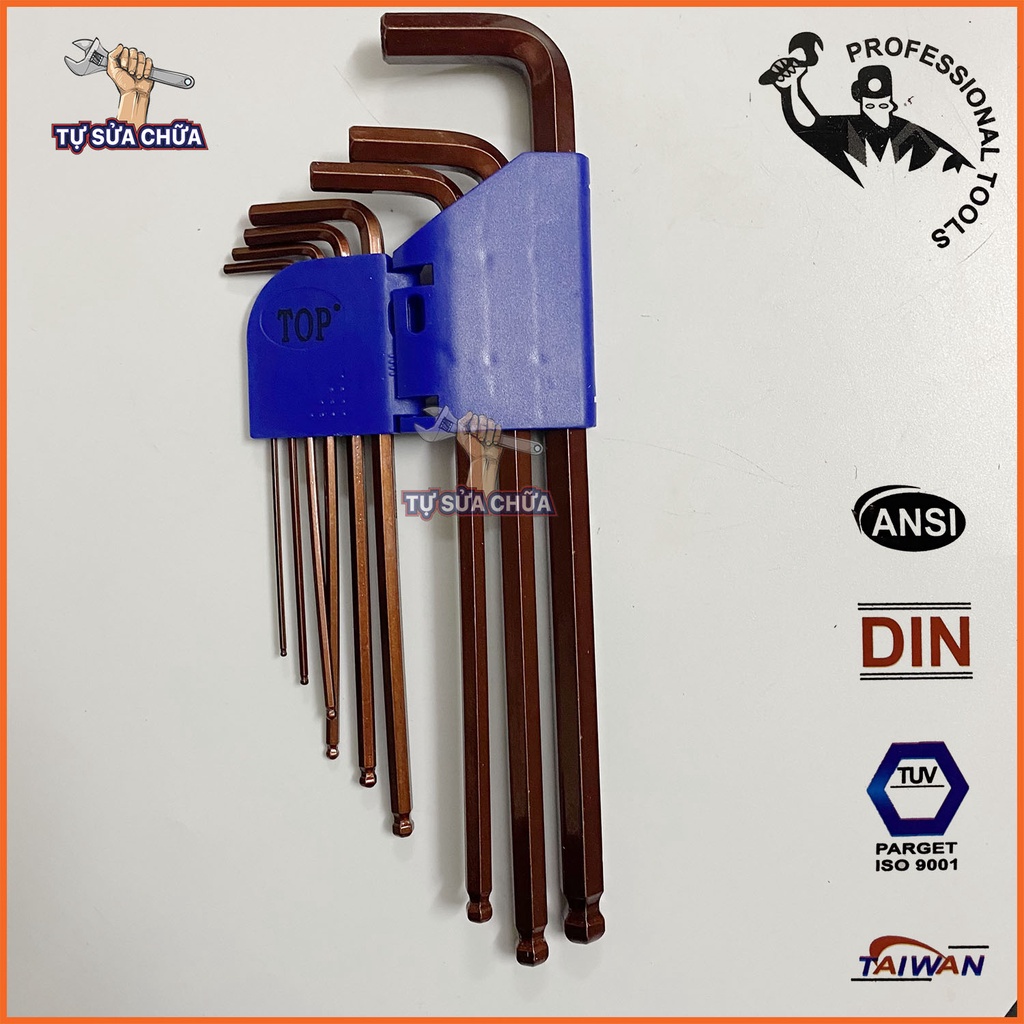 Bộ lục giác bi dài nâu 9 chi tiết chính hãng TOP TAIWAN hệ mét 1.5-10mm chất lượng, giá thành hợp lý
