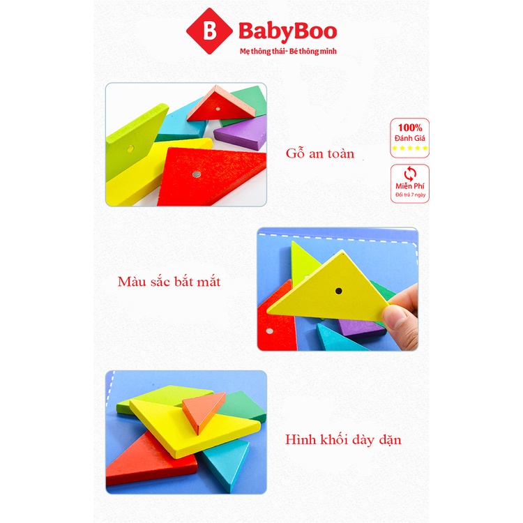 Đồ Chơi Xếp Hình Gỗ Tư Duy Tangram 7 Mảnh Gỗ Nam Châm, Đồ Chơi Gỗ thông minh