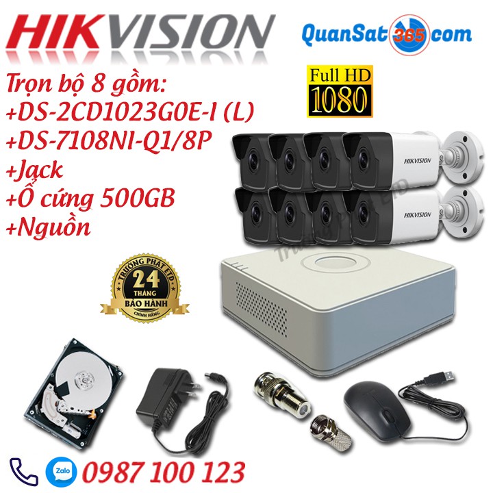 Trọn Bộ (2-8) Camera IP HIKVISION POE 2MP DS-2CD1023G0E-I(L) - Full Phụ Kiện - Hàng Chính Hãng